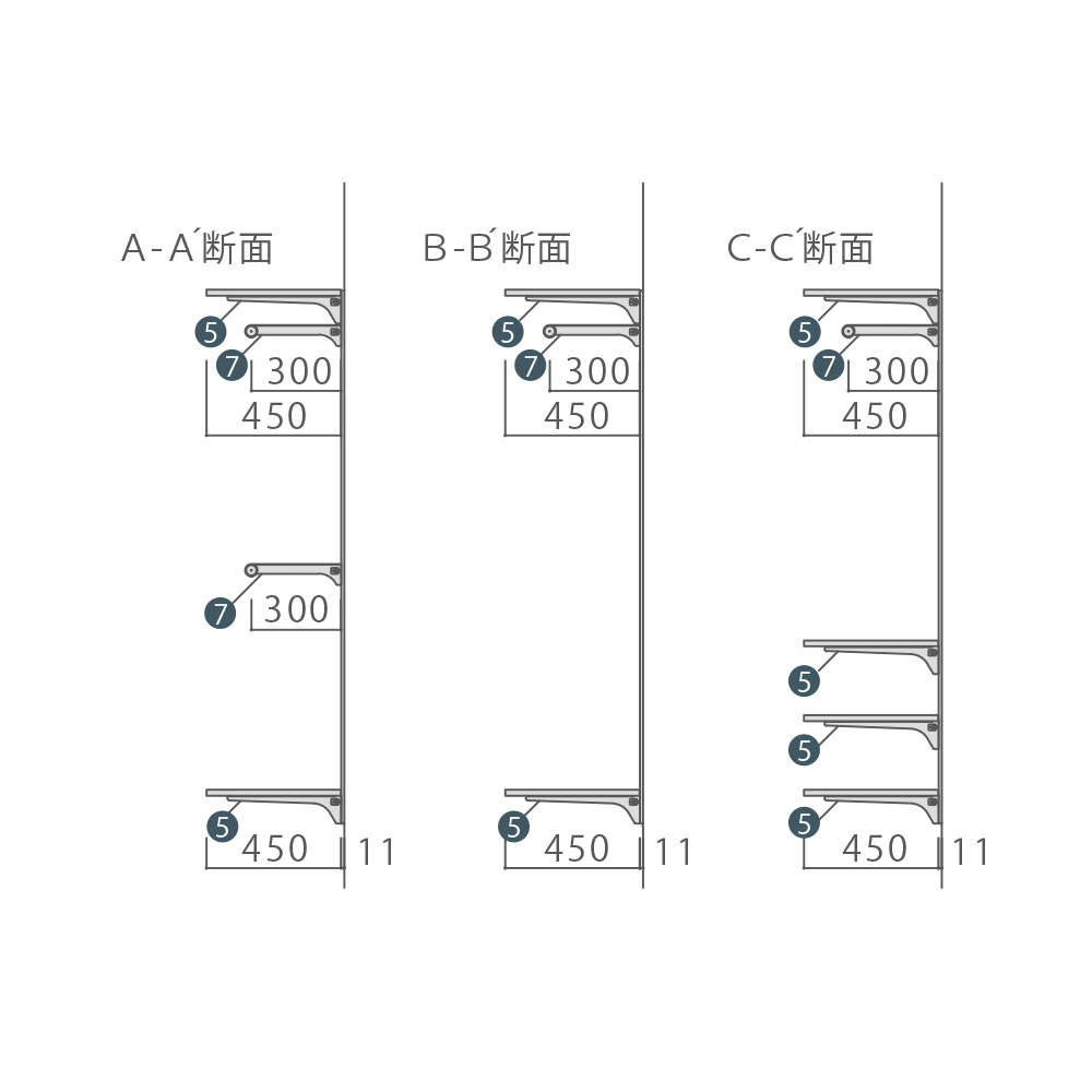 オーク®と黒い棚柱のクローゼットプラン（A）左側 11