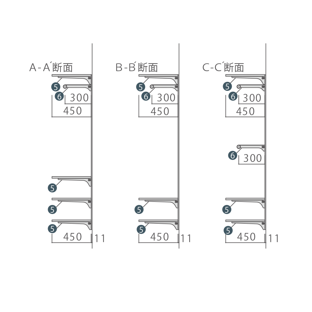 オーク®と黒い棚柱のクローゼットプラン（B）右側 11